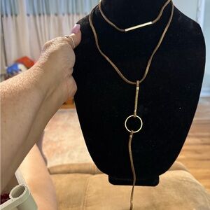 Elegant Gold and Brown Lariat Necklace